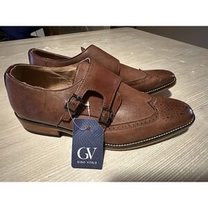 Gino Vitale Men's Monk Strap Brogue Dress Shoes 8.5
